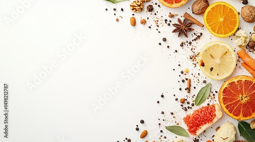 Festive Food Ingredients Border on White Background