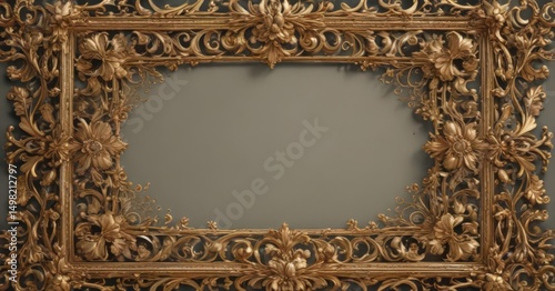 Intricate gold filigree scroll frame with vintage floral details , gold, vintage, border