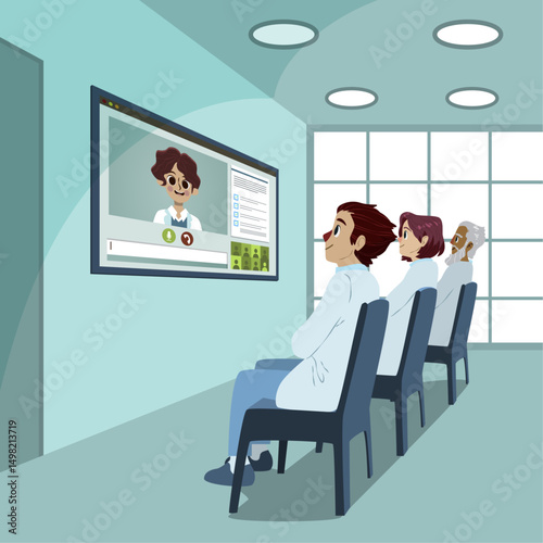 cartoon online medical conference.