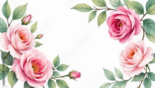 Delicate watercolor roses & leaves, soft pastel hues, illustration, floral wallpaper