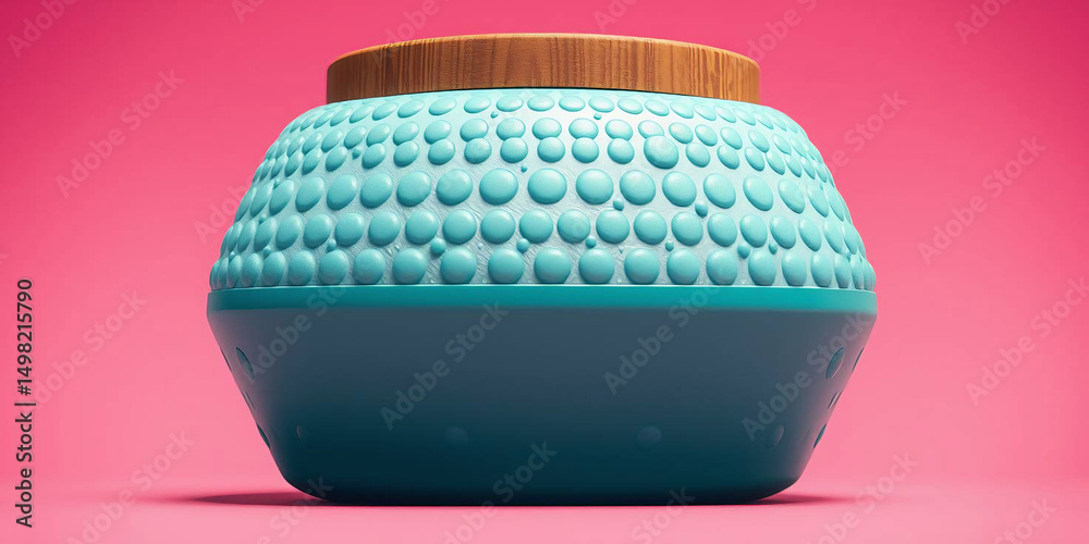 Obraz premium Teal Bubble Textured Cosmetic Bottle on Pink Background