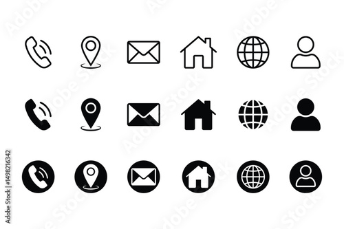 Business card contact icon set