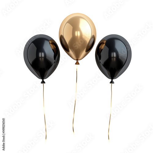 Celebration helium balloons gold party balloons birthday balloons decor isolated on transparent background