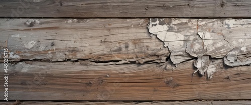 Cracked, peeling paint on weathered wood surface, white, grey, old