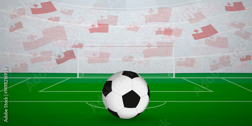 Tongan Football Arena Full of Fans with National Flags, Sports Event Illustration.