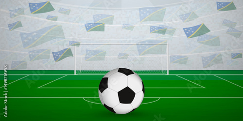 Solomon Islander Football Arena Full of Fans with National Flags, Sports Event Illustration.