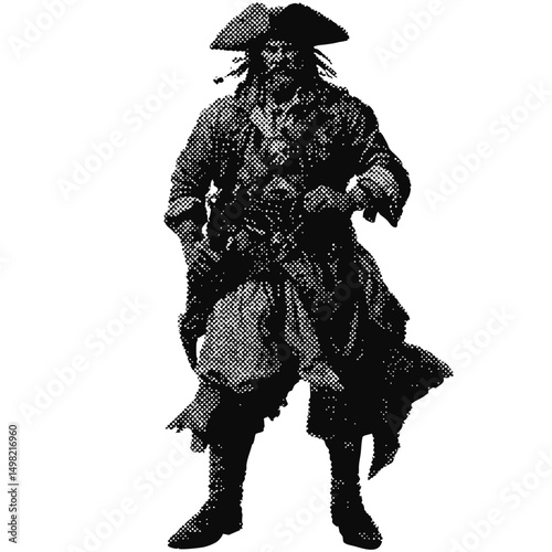 Pirate captain halftone grunge vector design element