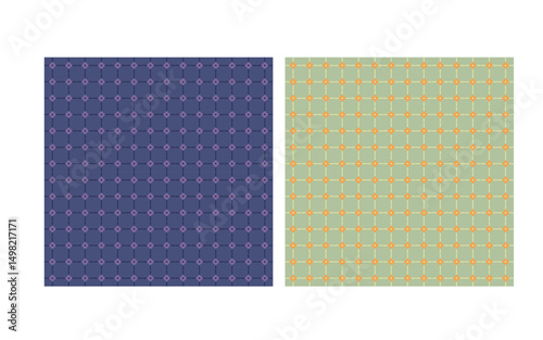 Geometric Dotted Floral Seamless Pattern in Blue and Pink, Seamless Pattern in Green and Orange. repeat. tiling seamless.