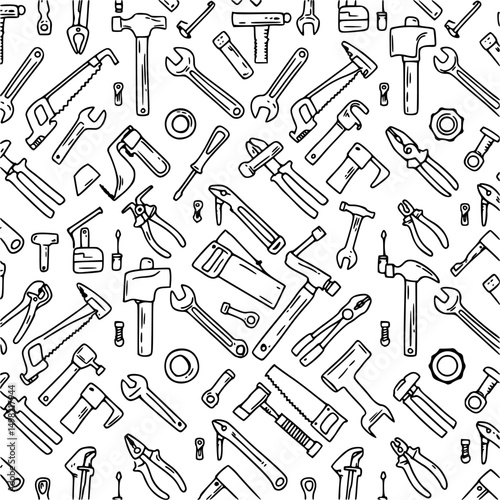 Hand tools vector seamless pattern