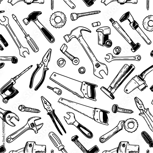 Hand tools vector seamless pattern
