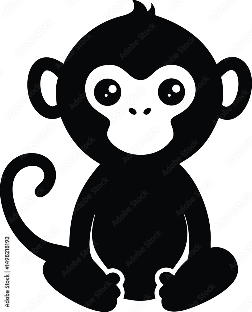 Fototapeta premium silhouette cute baby monkey sitting simple vector