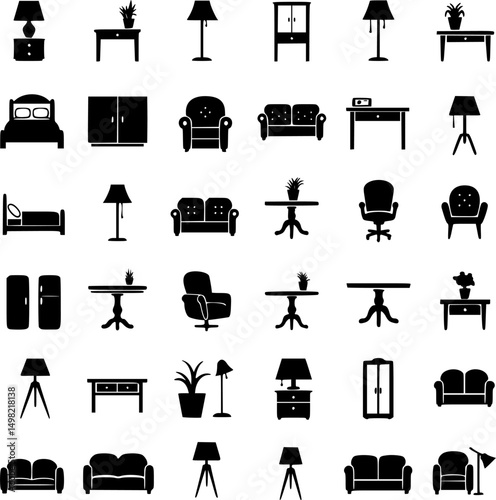 Vector home furniture silhouette icons set