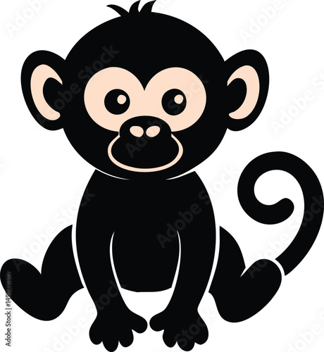 silhouette cute baby monkey sitting simple vector 