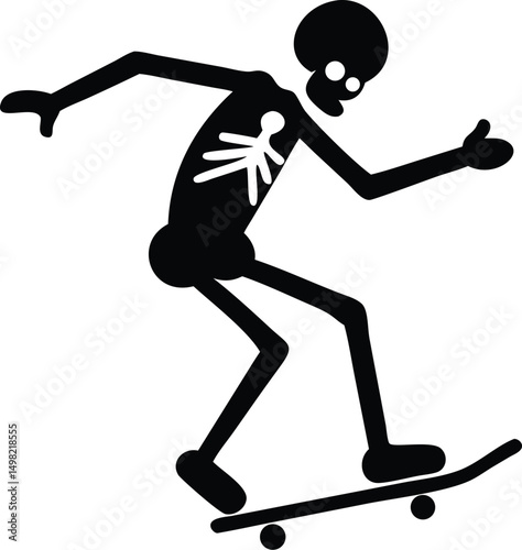 silhouette of a skeleton playing a skateboard