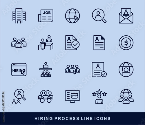 Hiring Process Line Icons. Recruitment, Job Application, Interview, Candidate Selection Vector Set