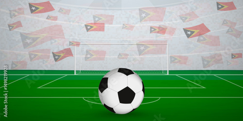 Timorese Football Arena Full of Fans with National Flags, Sports Event Illustration.