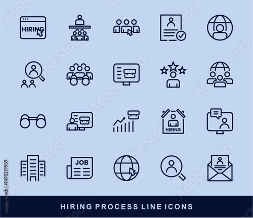 Hiring Process Line Icons. Recruitment, Job Application, Interview, Candidate Selection Vector Set