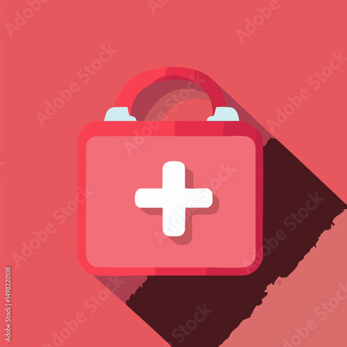 Minimal medical first aid kit vector red silhouette white cross accent healthcare and emergency design