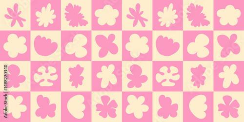 Vector seamless pattern with naive hand drawn flowers and ocean-inspired waves in a playful vacation mood, perfect for fabric prints, summer posters, and surface decoration.