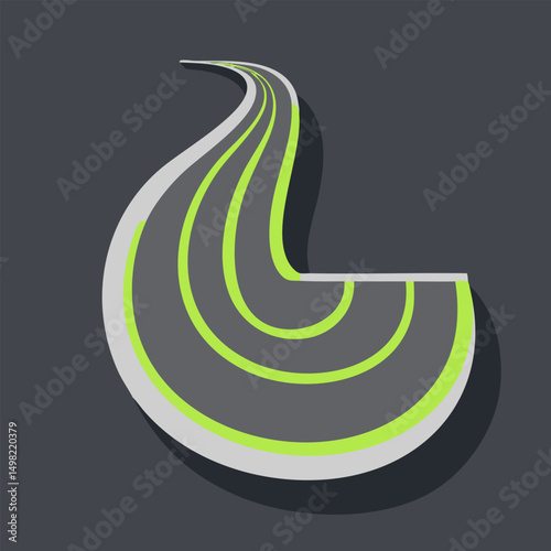 Flat minimal bold silhouette vector of running track gray silhouette with a neon green accent detail health wellness vector