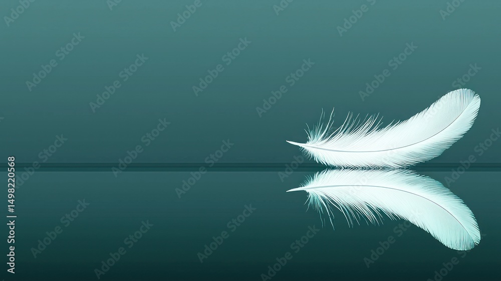 Obraz premium A white feather is resting on a mirrored surface with a reflection
