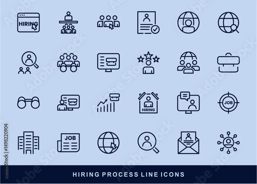 Hiring Process Line Icons. Recruitment, Job Application, Interview, Candidate Selection Vector Set