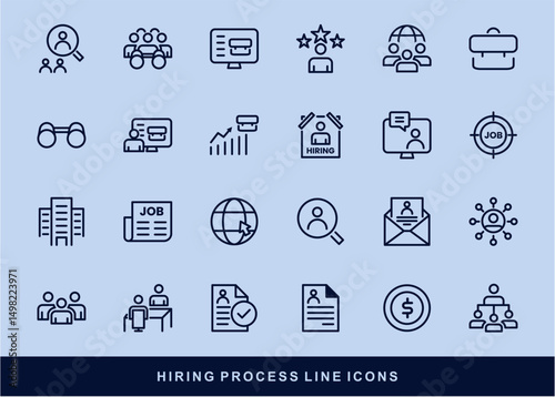 Hiring Process Line Icons. Recruitment, Job Application, Interview, Candidate Selection Vector Set