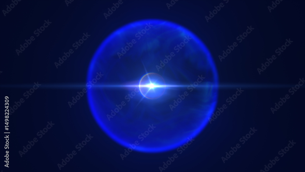Obraz premium Futuristic glowing energy sphere emitting radiant blue light on a dark background, with lens flare effects and soft gradient edges