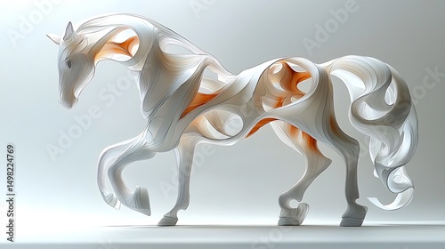 Elegant abstract 3d horse illustration with layered paper effect standing gracefully against a neutral backdrop photo