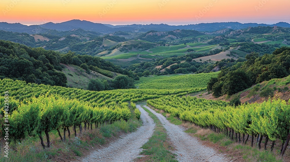 Naklejka premium Sunset over Tuscan Vineyard