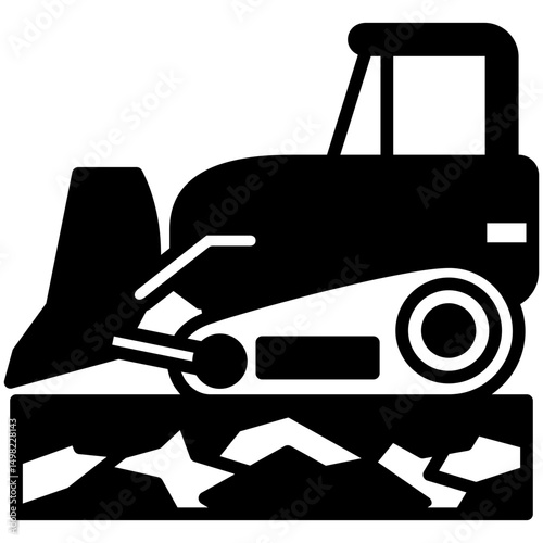 Bulldozer mini illustration glyph icon, use for civil engineering, industry, construction, UI, UX kit, app and web development, digital or print.