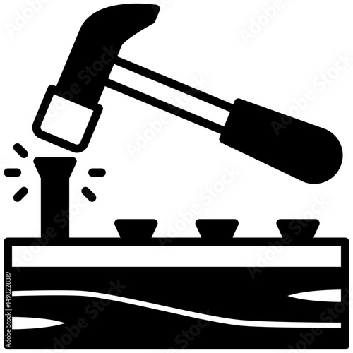 Hammer mini illustration glyph icon, use for civil engineering, industry, construction, UI, UX kit, app and web development, digital or print.