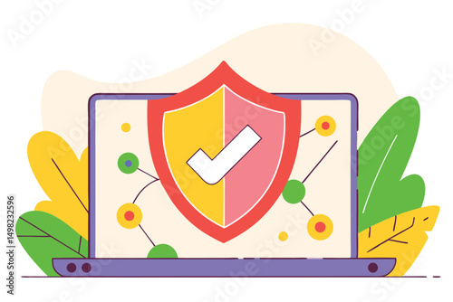Computer security icon displayed on laptop screen illustrating data protection and online safety