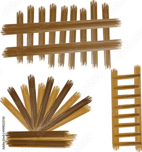 wood sticks set on white background