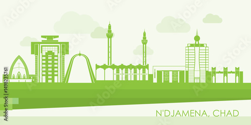 Green Skyline panorama of city of N'djamena, Chad - vector illustration
