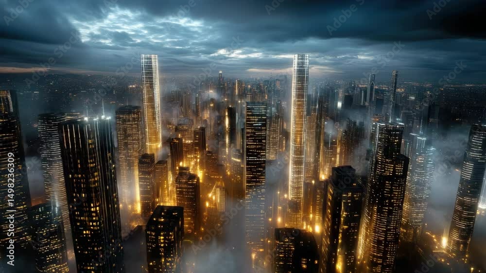 custom made wallpaper toronto digitalModern City Skyline at Night Foggy Buildings Illuminate Futuristic Urban Landscape