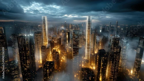 Wallpaper Mural Modern City Skyline at Night Foggy Buildings Illuminate Futuristic Urban Landscape Torontodigital.ca