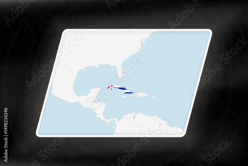 Cuba Highlighted in Flag Colors on Geographic Map.