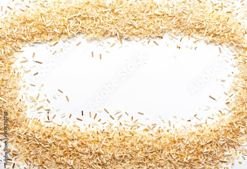 A circle made of wood shavings on a white background. photo