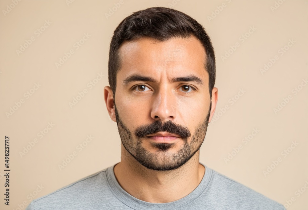 Fototapeta premium A man with a mustache and a blue shirt.