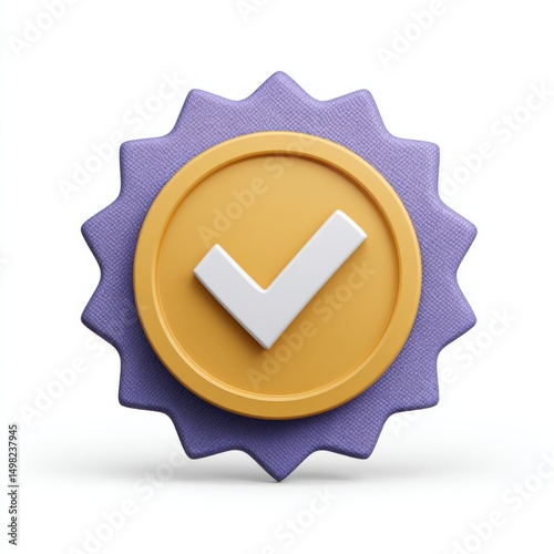 3d checkmark badge icon isolated on white background