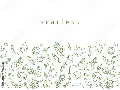 Seamless hand-drawn vegetable pattern. Green linear vegetables on a white background. Used for posters, fabric decoration, packaging, culinary design. Vector illustration.