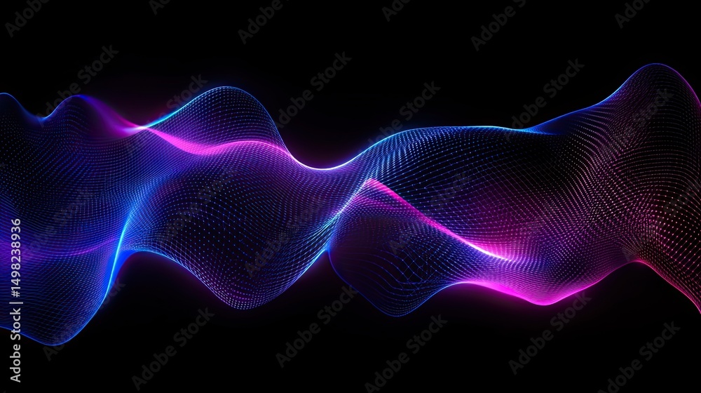 Fototapeta premium Abstract Blue and Pink Wavy Digital Particle Mesh