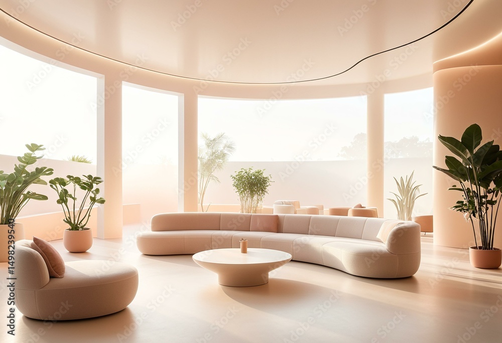 Fototapeta premium A large white room with lots of plants in it.