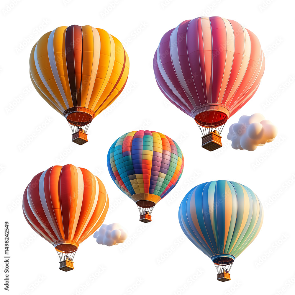 Fototapeta premium Colorful hot air balloons adventure travel sky exploration fun aerial isolated on transparent background