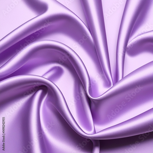 Light purple silk satin. Shiny smooth fabric. Wavy folds. Elegant lilac background with space for design.
