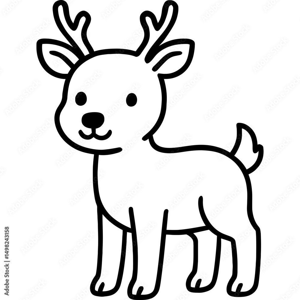 Fototapeta premium Simple cartoon deer outline for coloring