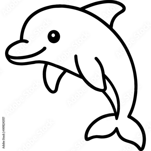 Bold line dolphin outline for kids coloring