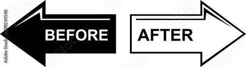 vector illustration black and white icon arrows with words before and after buttons