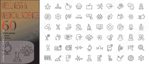 wellness & medical science line editable icon set. Editable stroke. Vector illustration	
